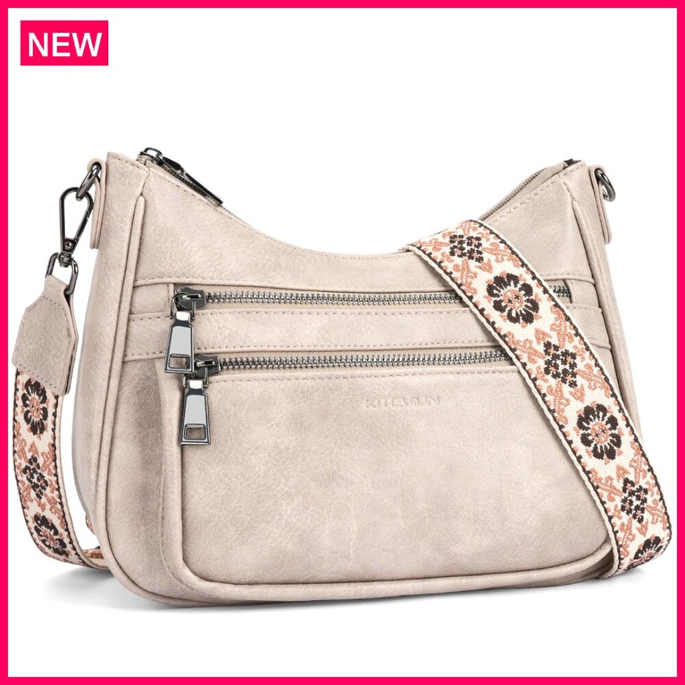 Vegan Leather Crossbody Bag With Adjustable Guitar Strap Multi Pocket